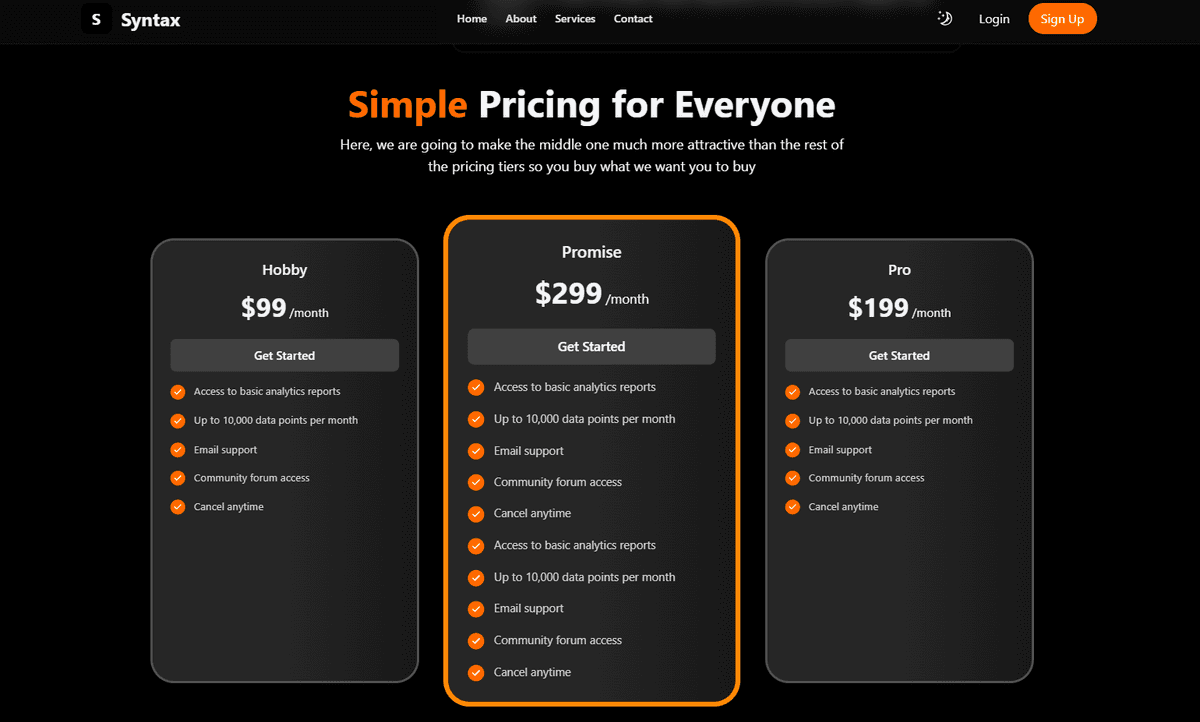 Pricing page screenshot