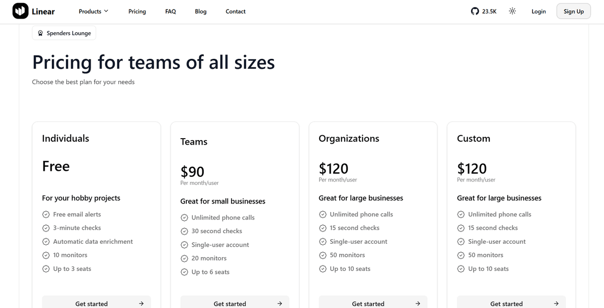Pricing page screenshot