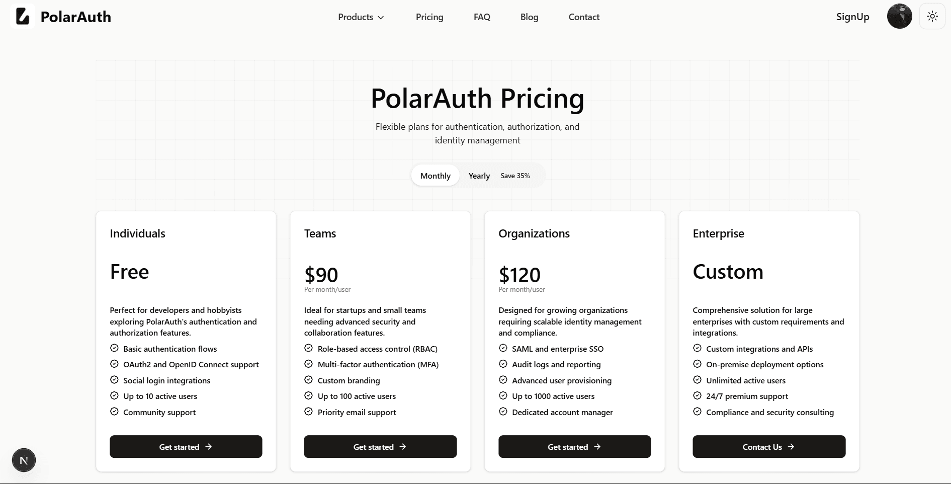 Pricing page screenshot